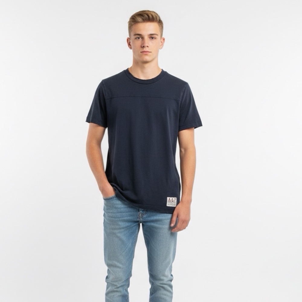 Abercrombie & Fitch Shirt Men's M Blue Crew Neck Short Sleeve Stretch Distressed